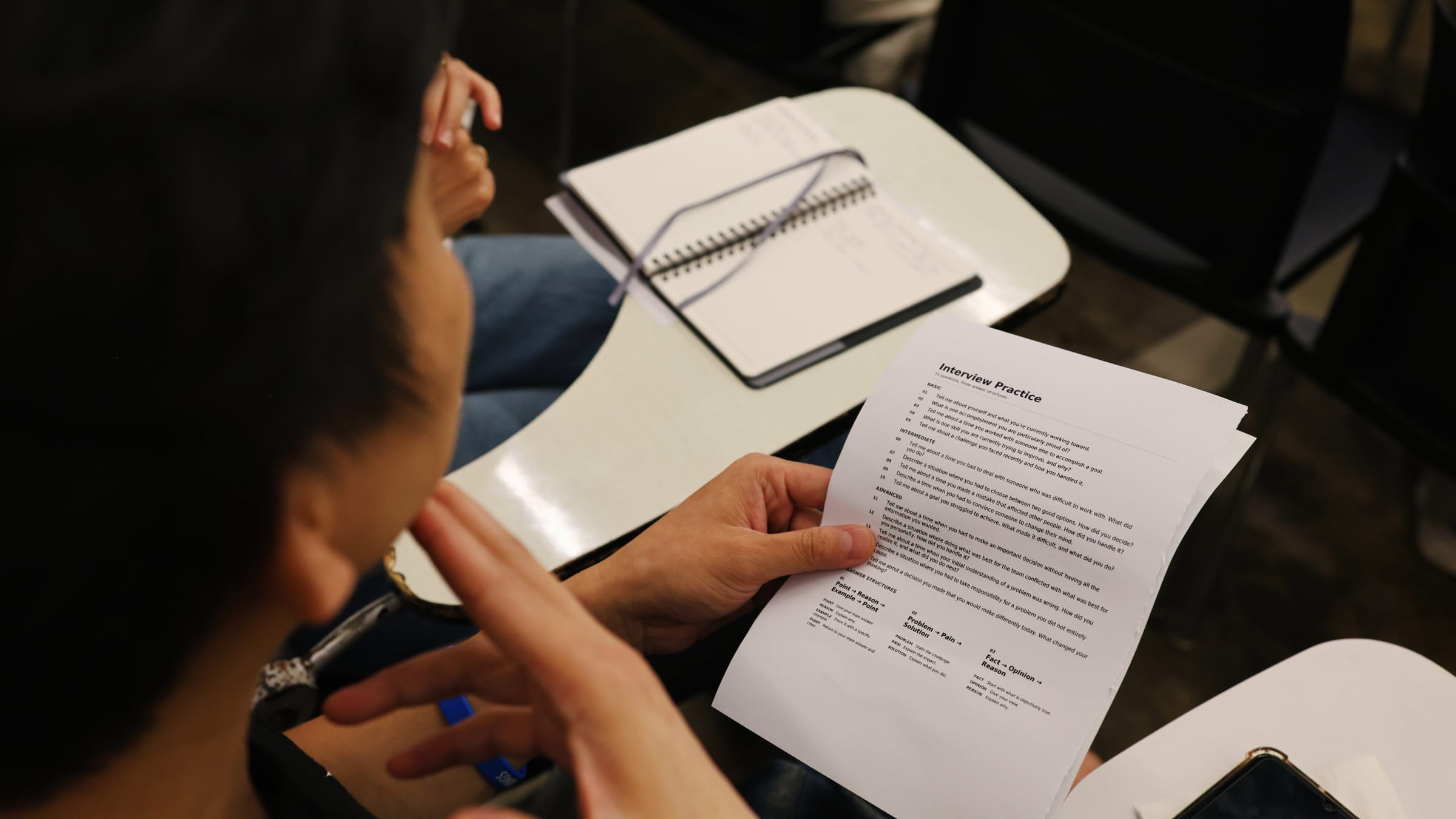 An attendee with the practice sheet