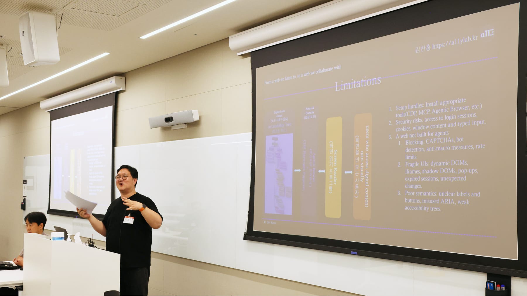 Chan-Hong Kim's talk, on the slide about the limits of agentic browsing