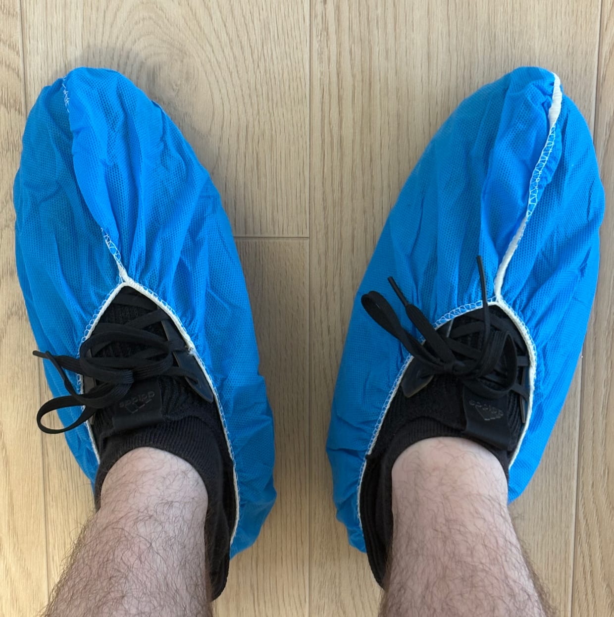 Shoe covers I wore while walking around the new apartment