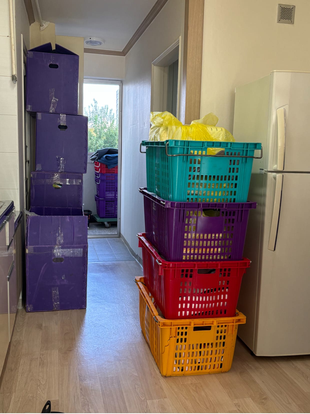 Furniture and belongings packed by the moving company